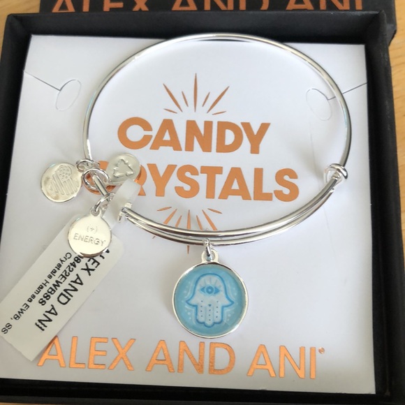 Alex And Ani Shiny Silver Candy Crystal Round Hamsa Charm Expandable Bangle NWT - Picture 11 of 12